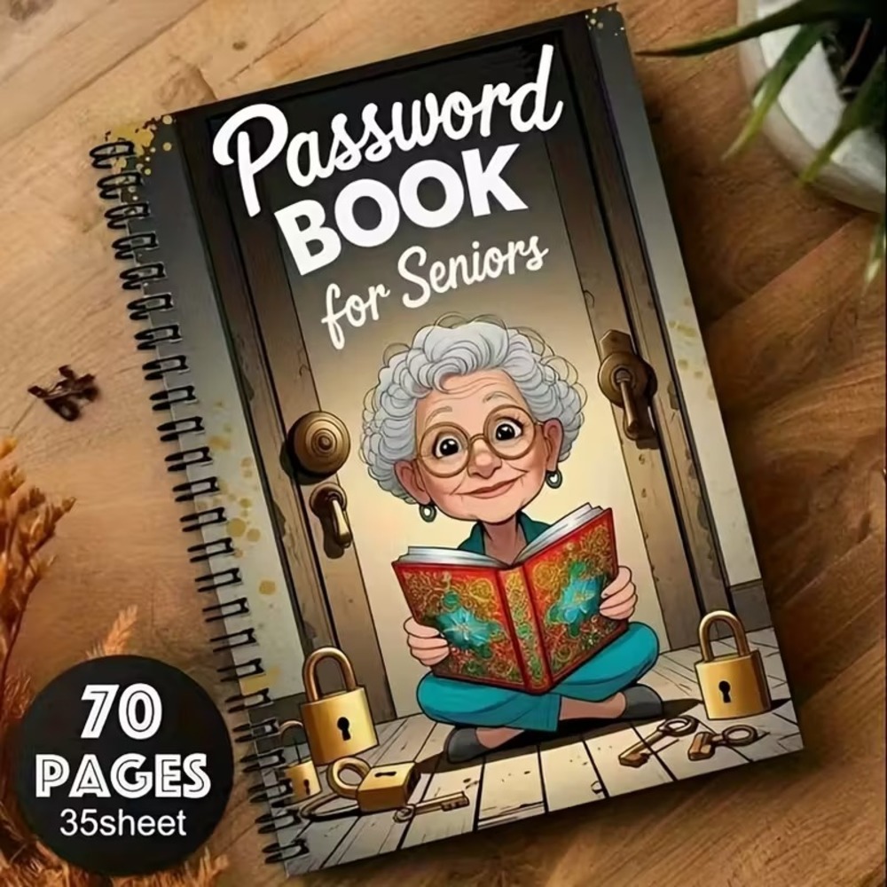 Cartoon Spiral Password Book For Seniors‎ (70 Pages)